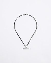 River Island - Black Stainless Steel T-bar Necklace - Lyst