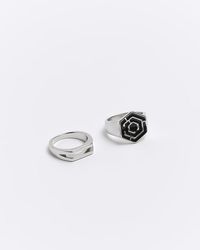 River Island - Silver Colour Hexagon Ring Multipack - Lyst