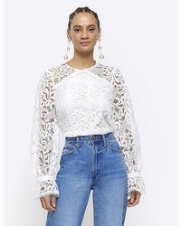 River Island - White Lace Blouse - Lyst