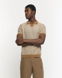 River Island - Brown Slim Fit Knitted Stripe Polo - Lyst