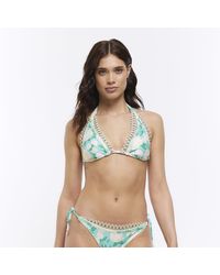 River Island - Aqua Floral Print Triangle Bikini Top - Lyst