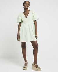 River Island - Green Embroidered Smock Mini Dress - Lyst