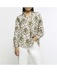 River Island - Satin Floral Oversized Shirt - Lyst
