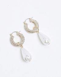 River Island - Gold Colour Pearl Drop Earrings - Lyst