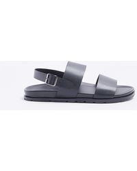 River Island - Black Leather Double Strap Sandals - Lyst