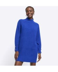 River Island - Blue Knitted Cosy Jumper Mini Dress - Lyst