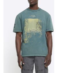 River Island - Washed Green Regular Fit Graphic T-shirt - Lyst