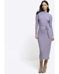 River Island - Textured Belted Bodycon Midi Dress - Lyst