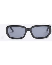 River Island - Black Plastic Rectangle Sunglasses - Lyst
