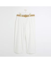 River Island - Plus White Belted Wide Leg Trousers - Lyst