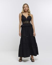 River Island - Black Lace V-neck Maxi Dress - Lyst