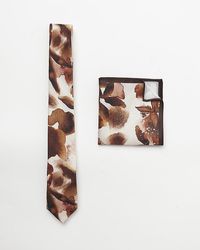 River Island - Brown Floral Tie And Handkerchief Set - Lyst