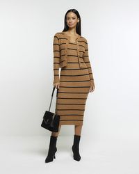 River Island - Knit Stripe Bodycon Midi Dress Set - Lyst