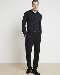 River Island - Black Slim Fit Double Cuff Smart Shirt - Lyst