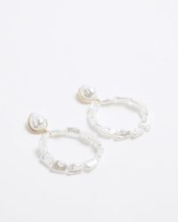 River Island - White Pearl Circle Earrings - Lyst
