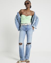 River Island - Green Front Knot Bandeau Top - Lyst