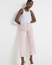 River Island - Pink High Waisted Wide Leg Cropped Jeans - Lyst