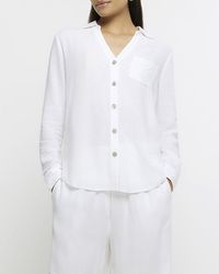 River Island - White Buttoned Up Shirt With Linen - Lyst