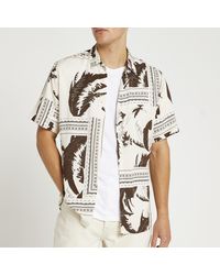 River Island - Ecru Leaf Print Short Sleeve Shirt - Lyst