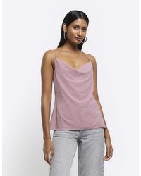 River Island - Pink Beaded Cowl Neck Cami Top - Lyst