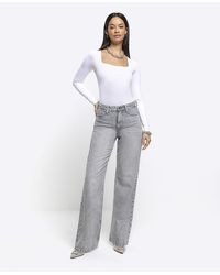 River Island - Grey High Waisted Relaxed Straight Fit Jeans - Lyst