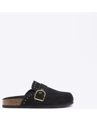 River Island - Black Buckle Studded Mule Shoes - Lyst