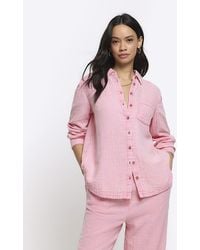 River Island - Pink Textured Long Sleeve Shirt - Lyst