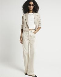 River Island - Beige High Waisted Relaxed Straight Jeans - Lyst