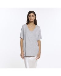 River Island - Grey Ri Studio Scoop Neck Jersey T-shirt - Lyst