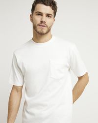 River Island - Ecru Slim Fit Mercerised Cotton T-shirt - Lyst
