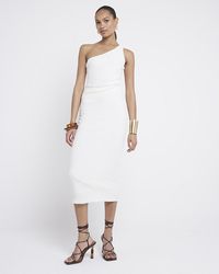 River Island - Cream Textured Asymmetric Bodycon Midi Dress - Lyst