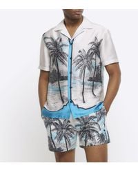 River Island - Ecru Regular Fit Palm Tree Graphic Shirt - Lyst