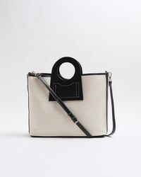 River Island - White And Black Canvas Circle Handle Tote Bag - Lyst