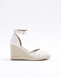 River Island - White Cut Out Floral Espadrille Wedge Sandals - Lyst