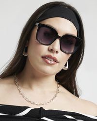 River Island - Black Oversized Square Sunglasses - Lyst