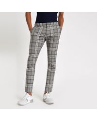River Island Grey Tartan Check Super Skinny Smart Trousers - Gray