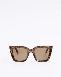 River Island - Tortoise Oversized Cat Eye Sunglasses - Lyst
