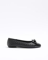 River Island - Black Wide Fit Quilted Bow Ballet Pumps - Lyst