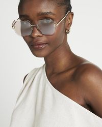 River Island - Rose Gold Glam Sunglasses - Lyst