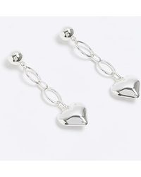 River Island - Silver Chain Heart Drop Earrings - Lyst