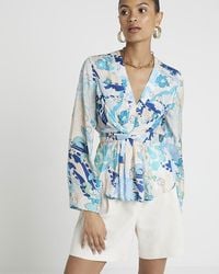 River Island - Floral Tie Front Blouse - Lyst