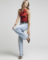 River Island - Red Abstract Print Ruched Tank Top - Lyst
