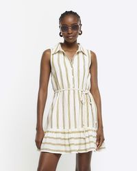 River Island - Stripe Belted Mini Shirt Dress - Lyst