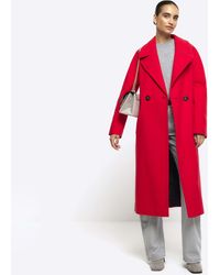 River Island - Red Wool Blend Oversized Coat - Lyst