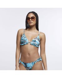 River Island - Blue Animal Print Frill Triangle Bikini Top - Lyst