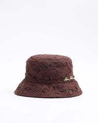 River Island - Brown Crochet Bucket Hat - Lyst