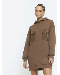 River Island - Khaki Utility Hooded Sweatshirt Mini Dress - Lyst