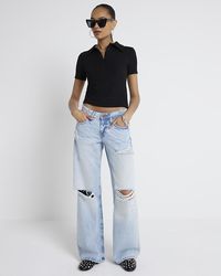 River Island - Blue Low Waist Baggy Wide Ripped Jeans - Lyst