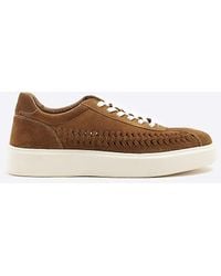 River Island - Brown Suede Weave Trainers - Lyst