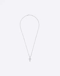 River Island - Silver Colour Cross Necklace - Lyst